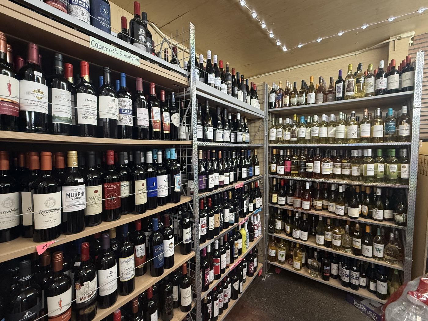 Inside Eddy's Market — the wine aisle